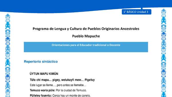 Orientaciones al docente - LC01 - Mapuche - U3 - Repertorio sintáctico