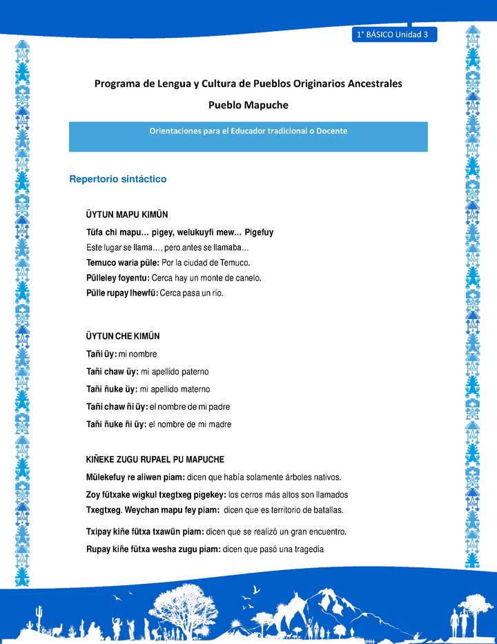 Orientaciones al docente - LC01 - Mapuche - U3 - Repertorio sintáctico