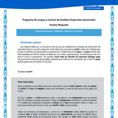 Orientaciones al docente - LC01 - Mapuche - U4 - Contenido cultural