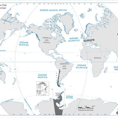 Localización de Chile respecto de Europa y Asia