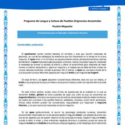 Orientaciones al docente - LC02 - Mapuche - U1 - Contenidos culturales