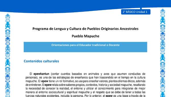 Orientaciones al docente - LC02 - Mapuche - U1 - Contenidos culturales