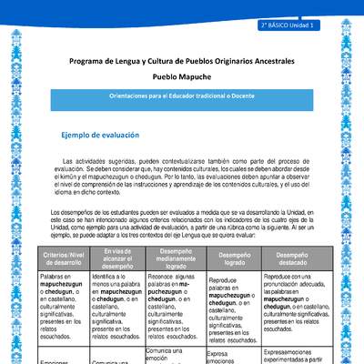 Orientaciones al docente - LC02 - Mapuche - U1 - Ejemplo de evaluación