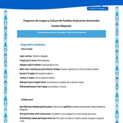 Orientaciones al docente - LC02 - Mapuche - U2 - Repertorio sintáctico