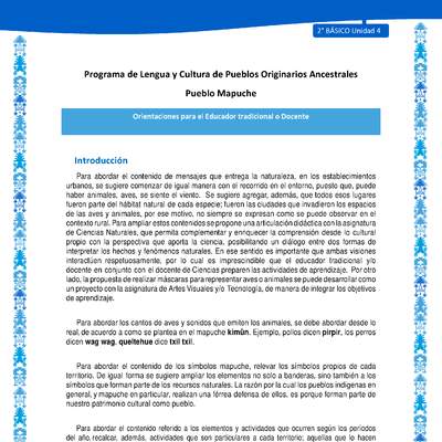 Orientaciones al docente - LC02 - Mapuche - U4 - Introducción