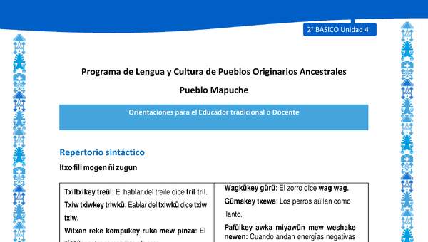 Orientaciones al docente - LC02 - Mapuche - U4 - Repertorio Repertorio sintáctico