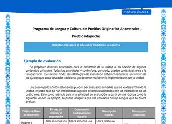 Orientaciones al docente - LC02 - Mapuche - U4 - Ejemplo de evaluación