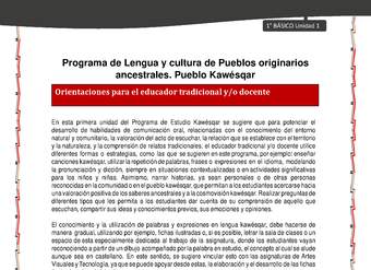 Orientaciones al docente - LC01 - Kawésqar - U1 - Introducción