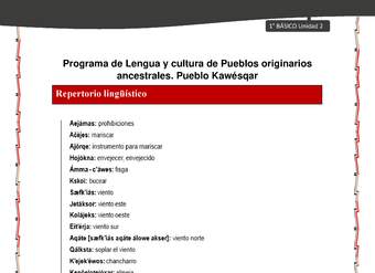 Orientaciones al docente - LC01 - Kawésqar - U2 - Repertorio lingüístico