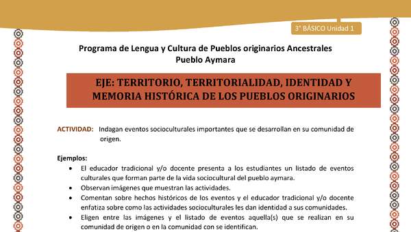 09-Actividad Sugerida LC03 U01-0A07-Indagan eventos socioculturales importantes que se desarrollan en su comunidad de origen.