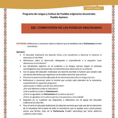 10-Actividad Sugerida LC03 U01-OA12-Reflexionan y conversan sobre la relaci+¦n que se establece con la Pachamama(madre naturaleza).