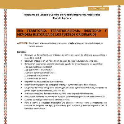 07-Actividad Sugerida LC03 U01-0A07-Construyen una maqueta para representar el ayllu y las casas caracter+¡sticas de la cultura aymara.