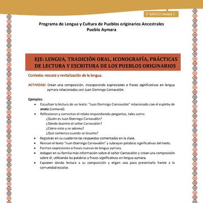 03-Actividad Sugerida LC03 U01-LR01-Crean  una  composici+¦n,  incorporando  expresiones  o  frases  significativas  en  lengua aymara relacionadas con Juan Domingo Carnaval+¦n