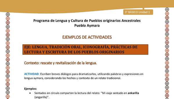 07-Actividad Sugerida LC03-U02-LR02- Escriben breves diálogos para dramatizarlos, utilizando palabras y expresiones en lengua aymara, considerando los hechos y contexto de un relato tradicional.