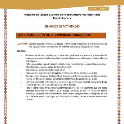 16-Actividad Sugerida LC03-U02-OA11-Escriben algunas reflexiones y deseos sobre hechos importantes ocurridos durante el año y proyecciones para el inicio del machaq mara/mara t’aqa (cambio ciclo).