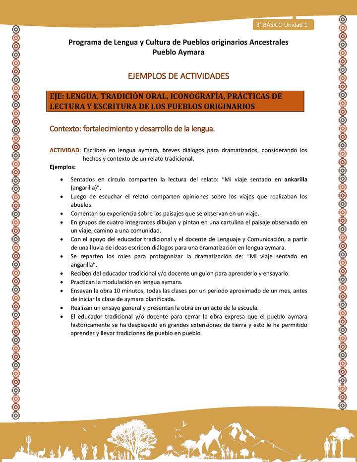 10-Actividad Sugerida LC03-U02-LF02-Escriben en lengua aymara, breves diálogos para dramatizarlos, considerando los hechos y contexto de un relato tradicional.