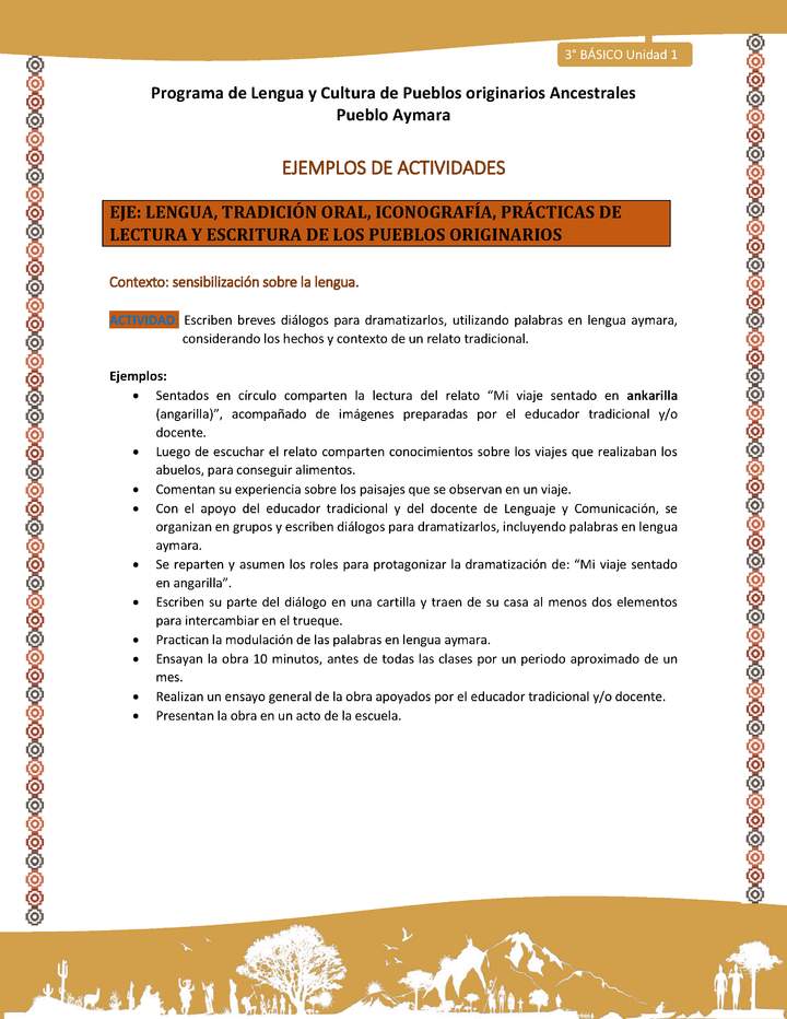 04-Actividad Sugerida LC03-U02-LS02-: Escriben breves diálogos para dramatizarlos, utilizando palabras en lengua aymara, considerando los hechos y contexto de un relato tradicional.