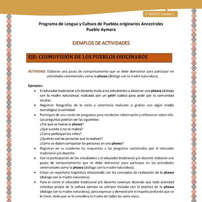 14-Actividad Sugerida LC03-U02-OA11-Elaboran una pauta de comportamiento que se debe demostrar para participar en actividades ceremoniales como la phawa (diálogo con la madre naturaleza).