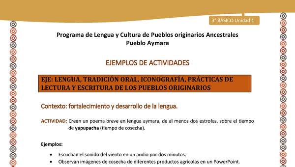 09-Actividad Sugerida LC03-U02-LF02-Crean un poema breve en lengua aymara, de al menos dos estrofas, sobre el tiempo de yapupacha (tiempo de cosecha).