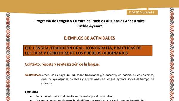 06-Actividad Sugerida LC03-U02-LR02-Crean, con apoyo del educador tradicional y/o docente, un poema de dos estrofas, que incluya algunas palabras y expresiones en lengua aymara sobre el tiempo de cosecha.