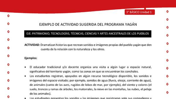 Dramatizan historias que recrean sonidos e imágenes propias del pueblo yagán que den cuenta de la relación con la naturaleza y los otros