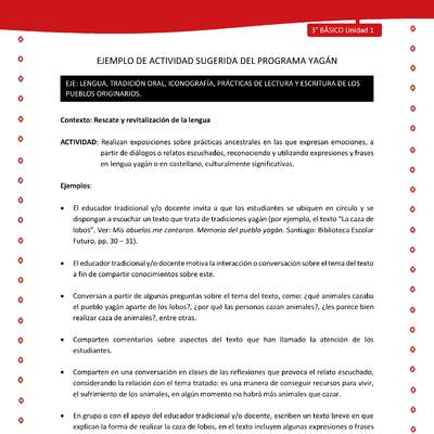 Realizan exposiciones sobre prácticas ancestrales en las que expresan emociones, a partir de diálogos o relatos escuchados, reconociendo y utilizando expresiones y frases en lengua yagán o en castellano, culturalmente significativas