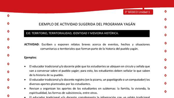 Escriben y exponen relatos breves acerca de eventos, hechos y situaciones comunitarias o territoriales que forman parte de la historia del pueblo yagán