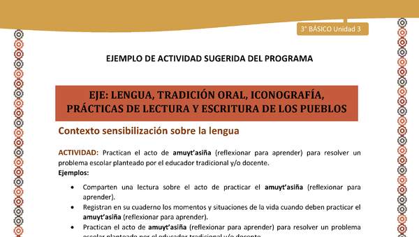 02-Actividad Sugerida LC03-U03-LS03;LS04-Practican el acto de amuyt’asiña (reflexionar para aprender) para resolver un problema escolar planteado por el educador tradicional y/o docente