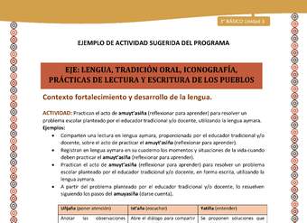 08-Actividad Sugerida LC03-U03-LF03;LF05-Practican el acto de amuyt’asiña (reflexionar para aprender) para resolver un problema escolar planteado por el educador tradicional y/o docente, utilizando la lengua aymara.