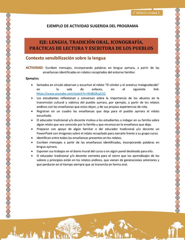 03-Actividad Sugerida LC03-U03-LS03;LS05-Escriben mensajes, incorporando palabras en lengua aymara, a partir de las enseñanzas identificadas en relatos recopilados del entorno familiar.