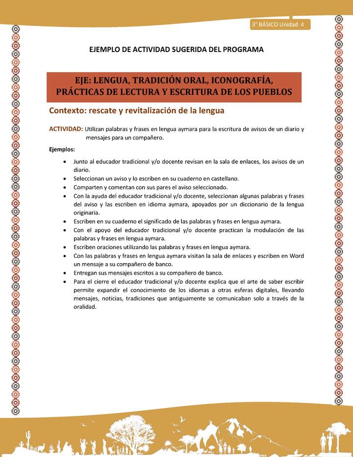 06-Actividad Sugerida LC03-U03 -AYM-LR04-Utilizan palabras y frases en lengua aymara para la escritura de avisos de un diario y mensajes para un compañero.