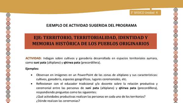 11-Actividad Sugerida LC03-U03 -AYM-OA06-Indagan sobre cultivos y ganadería desarrollada en espacios territoriales aymara, como suni pata (altiplano) y qhirwa pata (precordillera).