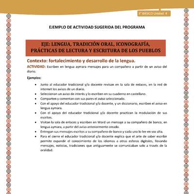 09-Actividad Sugerida LC03-U03 -AYM-LF04-Escriben en lengua aymara mensajes para un compañero a partir de un aviso del diario.