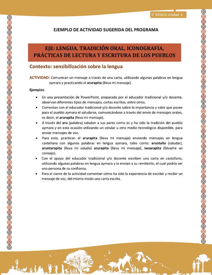 04-Actividad Sugerida LC03-U03-LS04-Comunican un mensaje a través de una carta, utilizando algunas palabras en lengua aymara y practicando el arurapita (lleva mi mensaje).