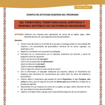 12-Actividad Sugerida LC03-U03 -AYM-OA06-Elaboran una maqueta para representar los cerros de su región, lagos, valles, afluentes de ríos, etc. que riegan las zonas de precordillera.