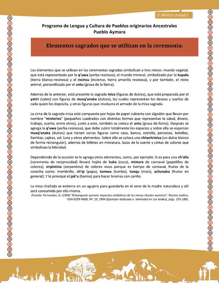 15-Orientaciones al docente - LC03 - Aymara - U01 -Elementos sagrados que se utilizan en la ceremonia