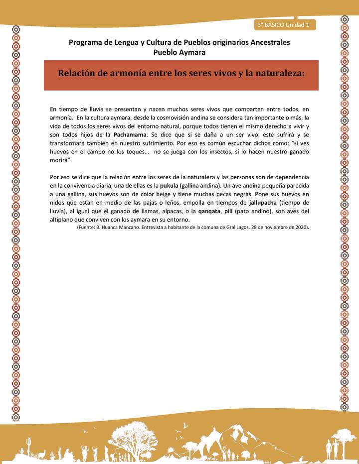 08-Orientaciones al docente - LC03 - Aymara - U01 -Relación de armonía entre los seres vivos y la naturaleza