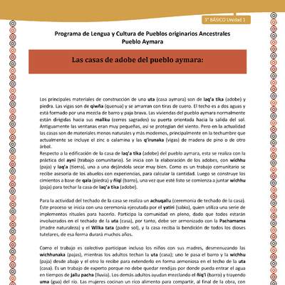 10-Orientaciones al docente - LC03 - Aymara - U01 -Las casas de adobe del pueblo aymara