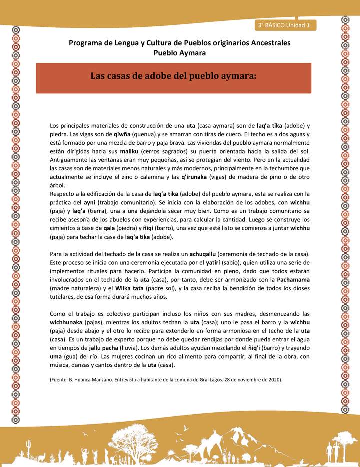 10-Orientaciones al docente - LC03 - Aymara - U01 -Las casas de adobe del pueblo aymara