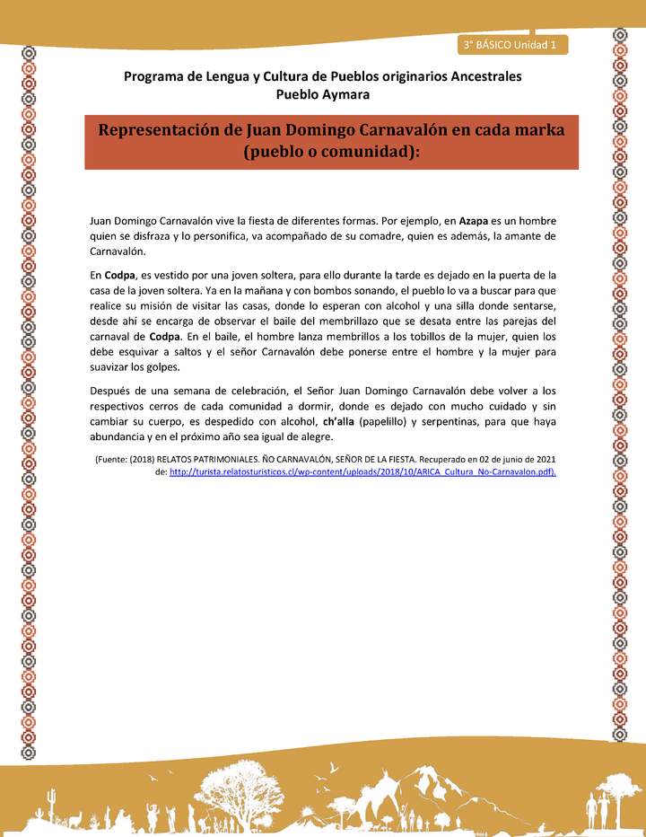 04-Orientaciones al docente - LC03 - Aymara - U01 -Representación de Juan Domingo Carnavalón en cada marka (pueblo o comunidad)