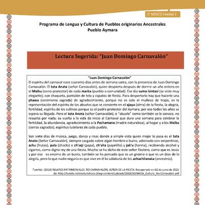 03-Orientaciones al docente - LC03 - Aymara - U01 -Lectura Sugerida: “Juan Domingo Carnavalón”