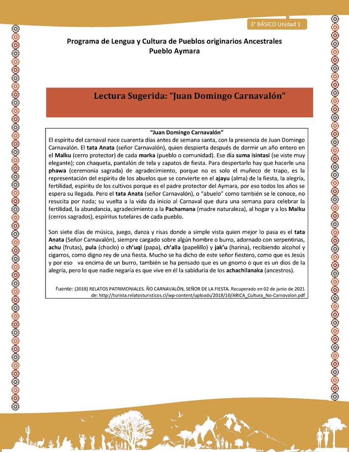 03-Orientaciones al docente - LC03 - Aymara - U01 -Lectura Sugerida: “Juan Domingo Carnavalón”