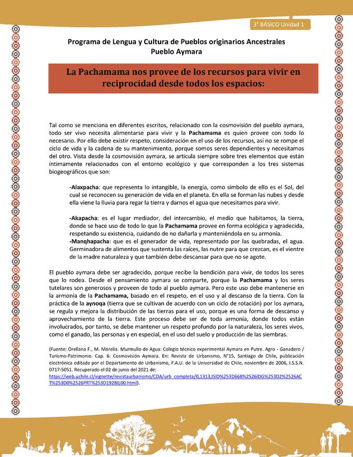 12-Orientaciones al docente - LC03 - Aymara - U01 -La Pachamama nos provee de los recursos para vivir en reciprocidad desde todos los espacios