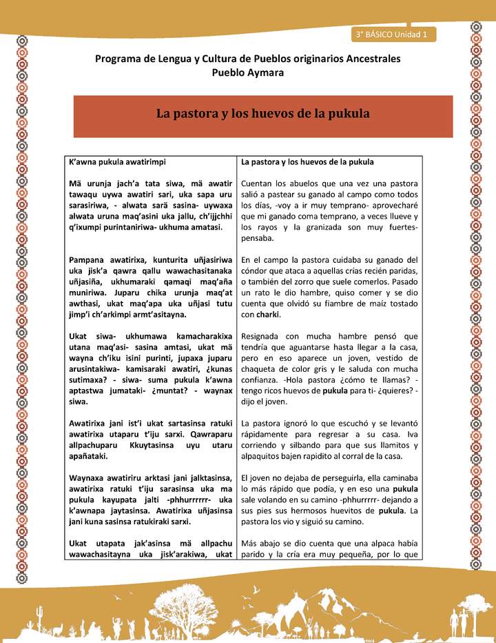 07-Orientaciones al docente - LC03 - Aymara - U01 -La pastora y los huevos de la pukula