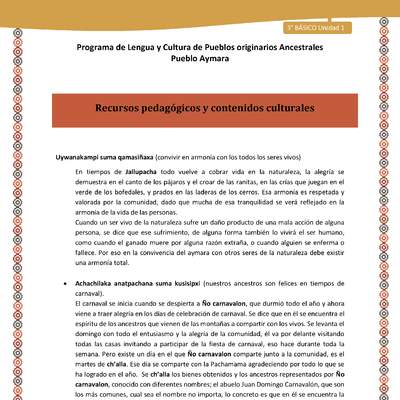 02-Orientaciones al docente - LC03 - Aymara - U01 -Recursos pedagógicos y contenidos culturales