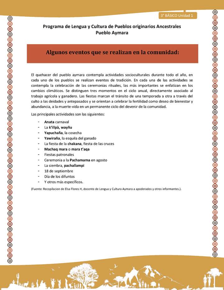 11-Orientaciones al docente - LC03 - Aymara - U01 -Algunos eventos que se realizan en la comunidad