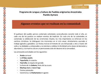 11-Orientaciones al docente - LC03 - Aymara - U01 -Algunos eventos que se realizan en la comunidad