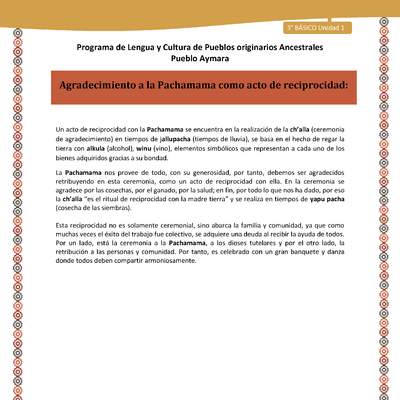 14-Orientaciones al docente - LC03 - Aymara - U01 -Agradecimiento a la Pachamama como acto de reciprocidad