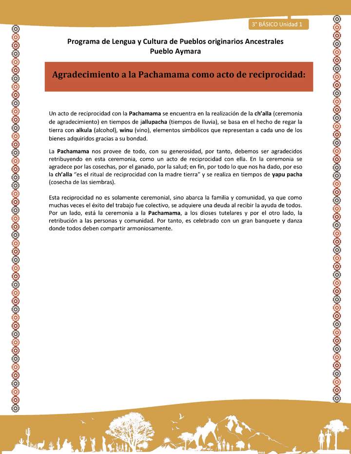 14-Orientaciones al docente - LC03 - Aymara - U01 -Agradecimiento a la Pachamama como acto de reciprocidad