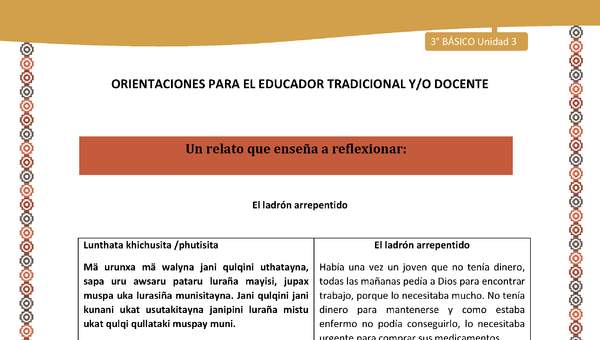 03-Orientaciones para el educador-LC03 U03-Un relato que enseña a reflexionar: El ladrón Arrepentido